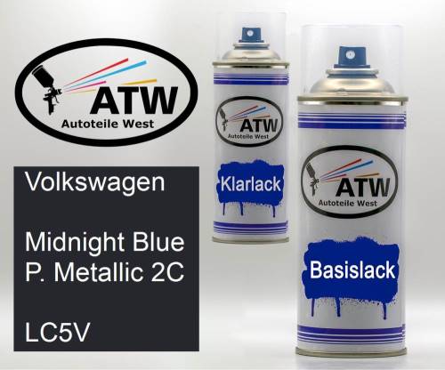 Volkswagen, Midnight Blue P. Metallic 2C, LC5V: 400ml Sprühdose + 400ml Klarlack - Set, von ATW Autoteile West.